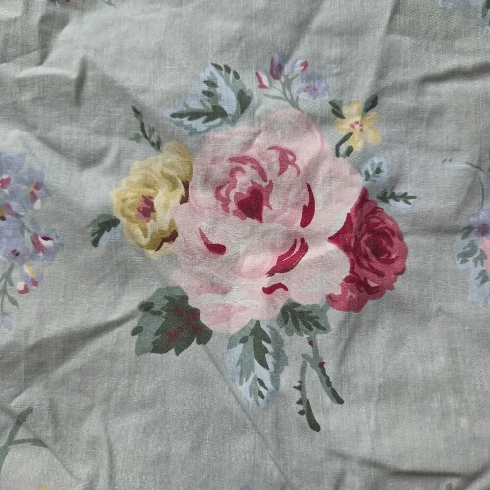 Vintage Ralph Lauren Twin Fitted Sheet Cottage Lane Rose Floral Blue Pink Cotton